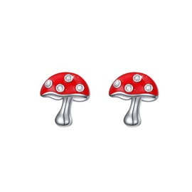 S925 Sterling Silver Cute Mushroom Stud Earrings Lovely Charm Earring Jewelry Gift for Women Teens, Metal, Cubic Zirconia