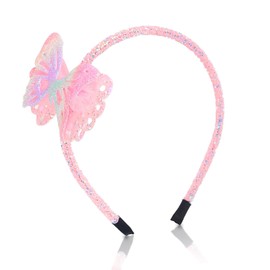 Pink Hair Bands Sequin Toddler Headband Glitter Butterfly Bow Headbands for Girls Non Slip Butterfly little girl headbands Sparkly Toddler Hair Access for Children 1PCS