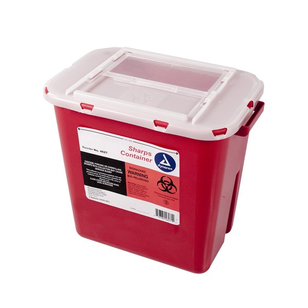 Dynarex Sharps Container, Provides a Safe Disposal of Medical Waste and Needles, Non-Sterile & Latex-Free, 2 Gallons, Made with Thermoplastic, Red with a Transparent Lid, 1 Dynarex Sharps Container