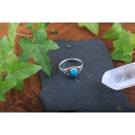 WINDALF Bohemia Women's Lucky 9 mm Elves Ring Lucky & Friendship Ring Vintage 925 Sterling Silver, Fabric, Turquoise