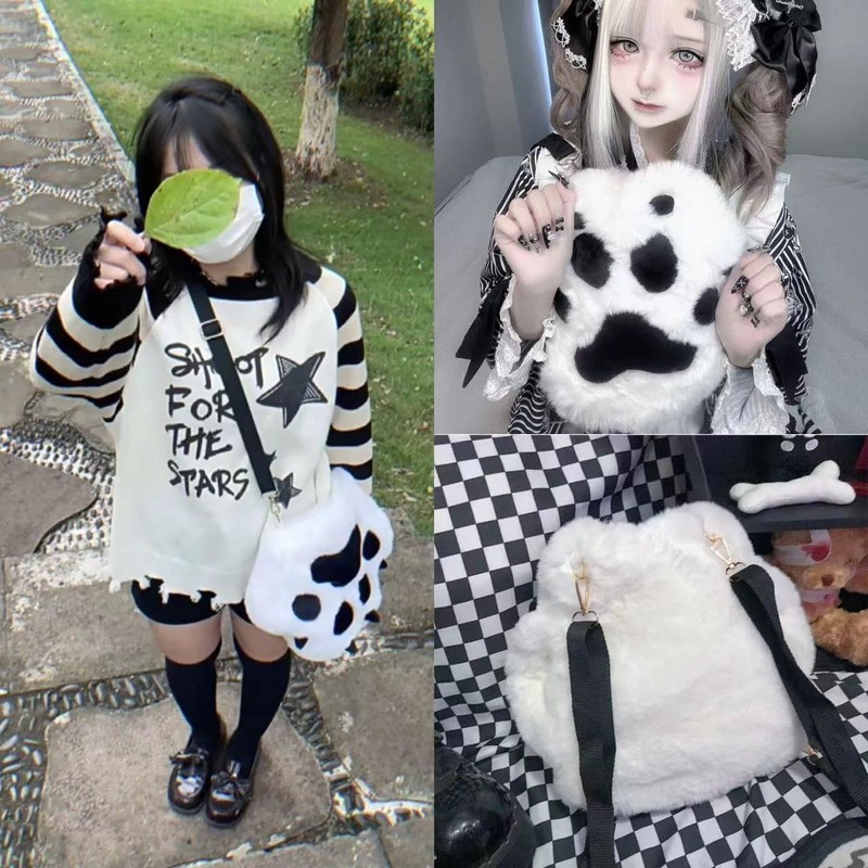 GUFER Cat Paw Shaped Backpack, Fluffy, Cat Hand, Plush Bag,