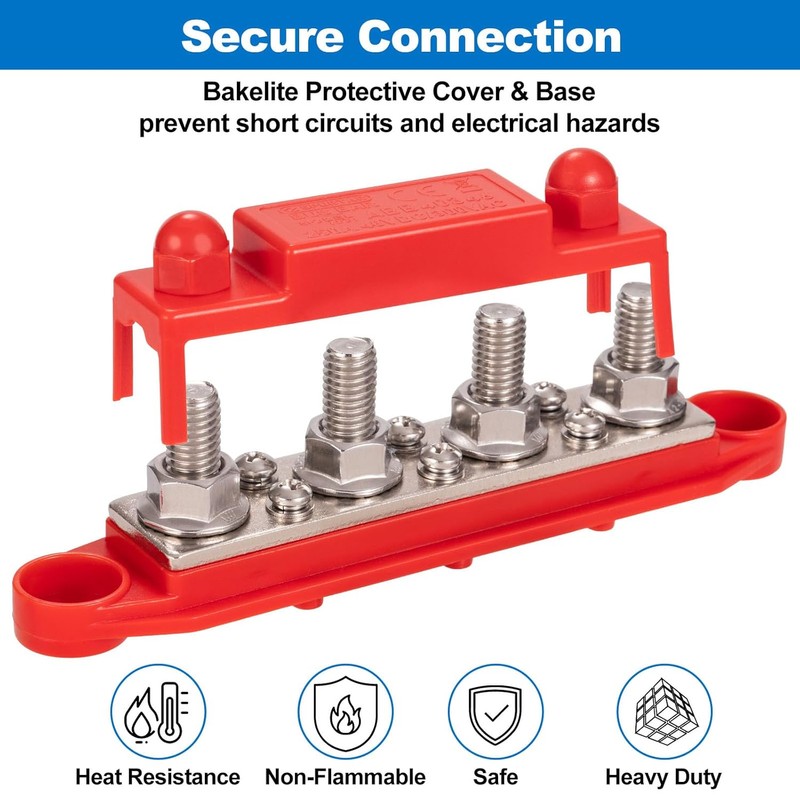 Spurtar 12V Bus Bar Power Distribution Block 4X 3/8'' M10