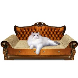 INRLKIT Luxury Cardboard Cat Scratcher Sofa Bed, Couch Shaped Scratching Board, Cat Scratch Lounge with Catnip, Large Brown