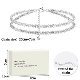 Pack of 2 Anklets for Women, Anklet for Women, Silver Gold, Adjustable Layered Waterproof Anklets, Beads, Multi-Row Anklet Set, Summer Beach Foot Jewellery (Copper Silver Coating)