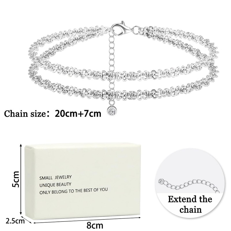 Pack of 2 Anklets for Women, Anklet for Women, Silver