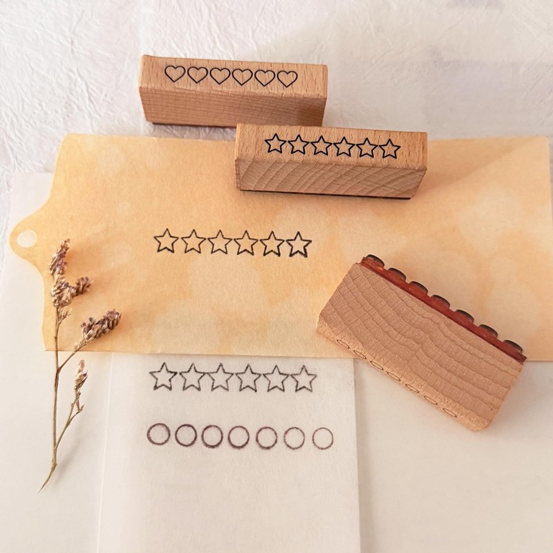 Wissppoott 3-Piece Wooden Rubber Stamp Set - 6-Star Rating Stamp,