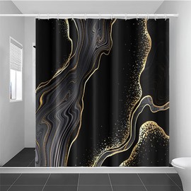 Black Shower Curtain, Uiiooazy Black Gold Watercolor Marble Shower Curtains for Bathroom Modern Abstract Waterproof Machine Washable Polyester Fabric Bathtub RV Decoration with Hooks 72x72 inches