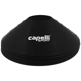 Capelli Sport Training Cones, Set of 10 Agility and Practice Drills Equipment with Carry Strap for Soccer, Football, Baseball, and Basketball, Black
