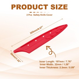 PATIKIL ABS Safety Knife Cover Sleeves for 8" Chef Knife, Universal Chopping Edge Guard Blade Protector Sheath for Kitchen Bar, Red, 19.7cm L, Pack of 2