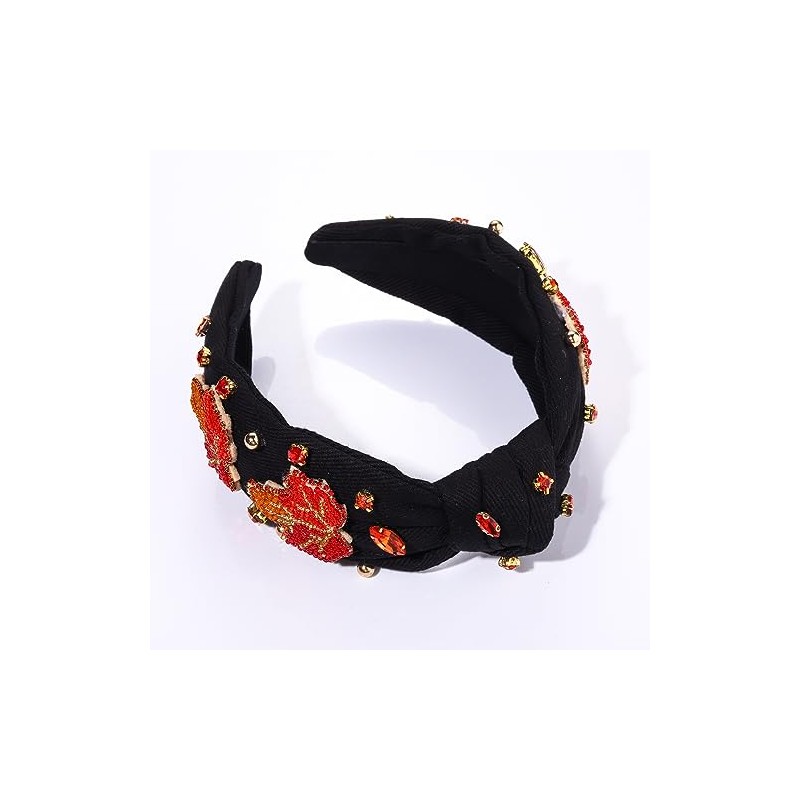 boderier Thanksgiving Headband Beaded Turkey Maple Leaf Knotted Headband for