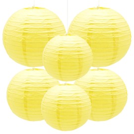 Yosawo Pack of 6 Paper Lanterns Decorative Yellow Round Lampshade for Party Garden Wedding Birthday Decoration (8 Inches 10 Inches 12 Inches Yellow)