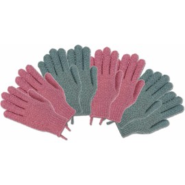 4 Pares de Guantes Exfoliantes, 100% Nylon, Exfoliante Corporal de Doble Textura para Spa, Masaje y Eliminación de Piel Muerta, Accesorios de Baño de Ducha Multicolor(Orquida/Verde