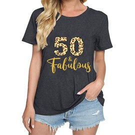 50 and Fabulous T-Shirt for Women Vintage 1974 50th Birthday Gift Party Leopard Print Shirt Top- 50fabulous XL