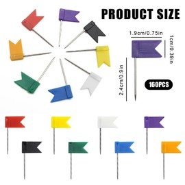 FKWKUW Pack of 160 Colourful Flag Marking Flags Push Pins Colourful Marking Flags Pin Board Pins Flag Pins for Maps, World Map, Travel Map Pin Board and Bulletin