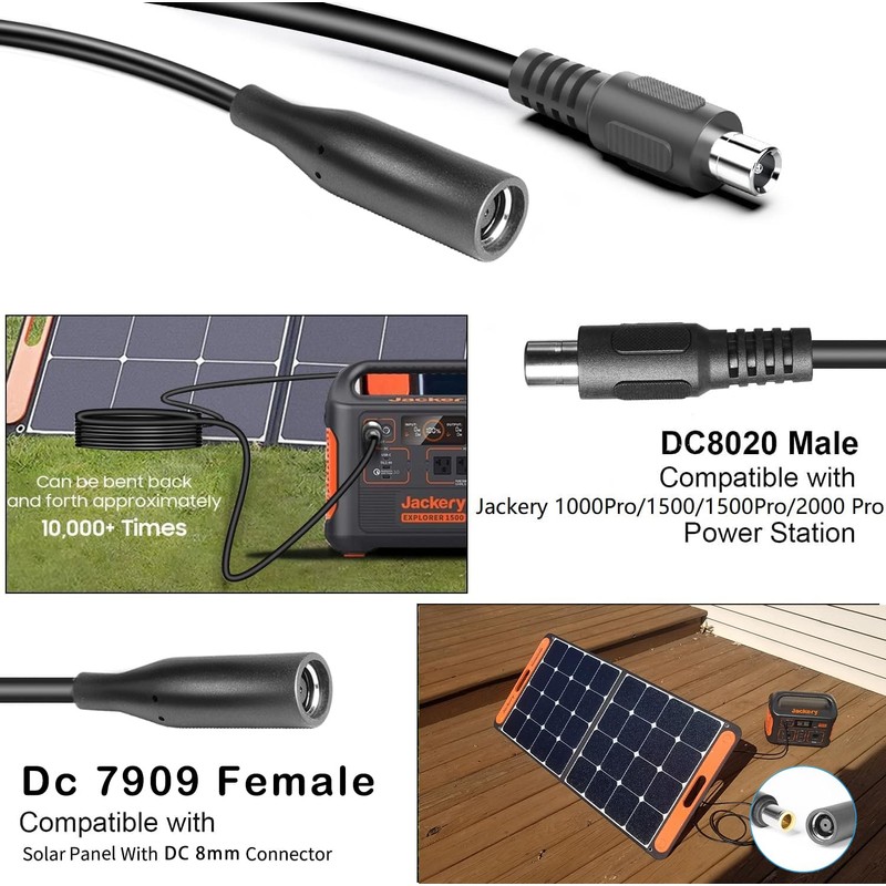 for Jackery 1000V2/1500/2000 V2 Pro Plus Extension Cable 16.5Ft DC7909-to-DC8020