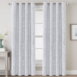 H.VERSAILTEX Blackout Curtains for Bedroom Foil Print Twig Tree Branch Thermal Insulated Grommet Curtains Light Blocking Thick Soft Window Curtains for Living 52 x 84 Inch, 2 Panels, Greyish White
