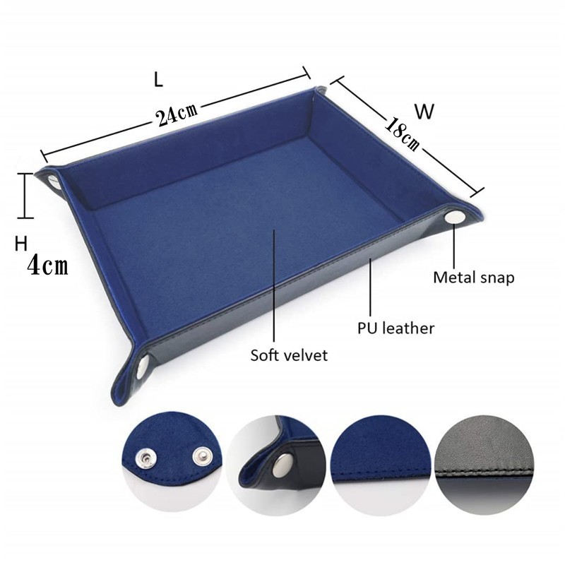 HappyHome Folding Large Rectangle PU Leather Velvet Dice Tray Dice