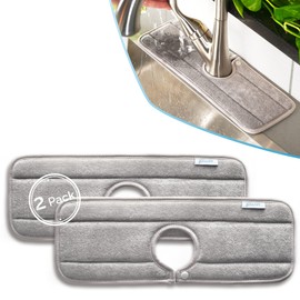 Ternal - Alfombrilla para fregadero para llave de cocina, diseño original, tela de microfibra absorbente, lavable a máquina, protector contra salpicaduras y colector de goteo para alrededor del llave [gris, estándar, paquete de 2]