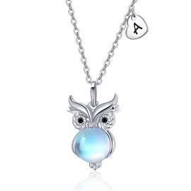 TANGPOET Owl Necklace S925 Sterling Silver Moonstone Owl Pendant Animal Necklace for Women Girls Birthday Owl Mother's Day Animal Jewellery, Sterling Silver, Moonstone