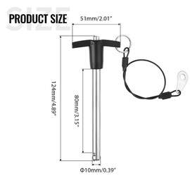 ZOWZEA T Handle Quick Release Pin 0.39 Inch Diameter ,Stainless Steel Ball Locking Pin with Push Button Lanyard Cable Usable Length 3.15"(10*80mm)