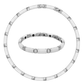 Soul-Cats Necklace and Bracelet Set Ceramic and Stainless Steel White/Silver in Gift Box