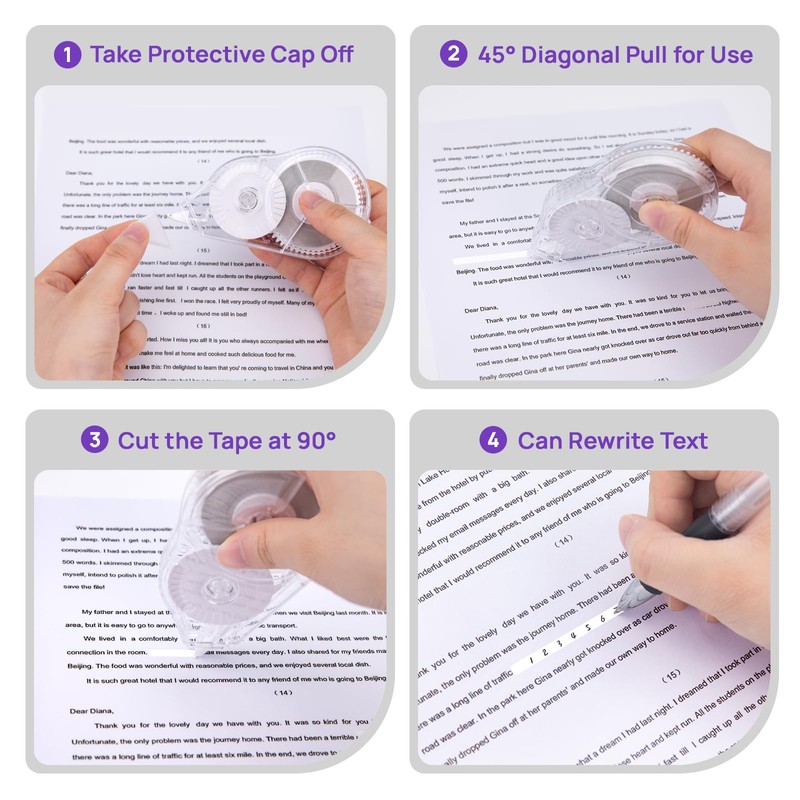 JEFURE 2 Pcs Correction Tape, 98.43 Ft White Wrong Out