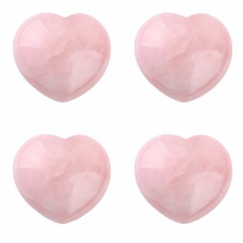 Shanxing Set of 4 25mm Natural Rose Quartz Mini Heart Crystal Stones, Polished Tumbled Pink Quartz Crystal Puff Love Heart Stone Gift Reiki Crystal Chakra Healing Pocket Stone