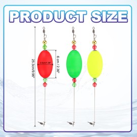 PATIKIL Fishing Floats Rigs 9.8 Inch, 3 Pack Conical Fishing Bobbers Popping Corks Float Weighted Bobber Fishing Tackle with Copper Beads for Saltwater Freshwater Fishing, Yellow/Red/Green