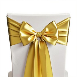 SINSSOWL Wedding Satin Gold Chair Sashes Bows 50 Pack Fitted Chair Ribbons 7x108 Inches Chairs Ties for Party Birthday Fiesta Engagement Ceremony Bridal Shower Decor - Gold, 50