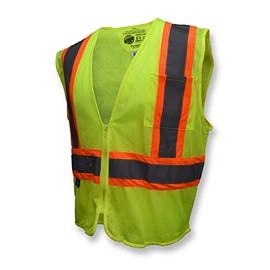 Radians SV225-2ZGM-L Polyester Mesh Economy Class-2 Self Extinguishing Vest with Two Tone Trim, Large, Green