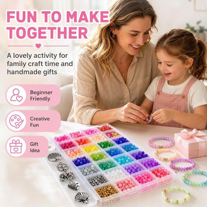 1435 Pcs Glass Beads for Bracelet Making kit, 34 Colours