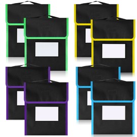 Outus 8 Pcs Medium Book Pouches for Classroom, Nylon Black Reading Book Bags for Student with Clear Name Tag, 10" x 12", Pocket on Handle Chair Pockets for Classroom Students School Home