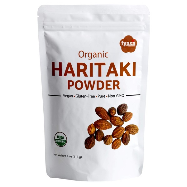 Iyasa Holistics Organic Haritaki Powder, Harde, Harad, Terminalia chebula, Kadakapudi, Ayurveda herb for Digestion, Gas Relief, Healthy Bowel Function, superfood, Resealable Pouch of 4 oz