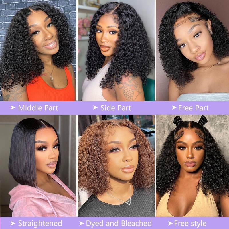 13x4 Lace Front Wigs Human Hair 12 Inch Curly Bob