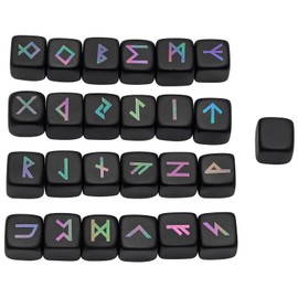 SUNYIK Black Obsidian Frosted Rune Stones Set of 25 Engraved Elder Futhark Alphabet, Crystal Healing Chakra Reiki Runes Kit for Meditation Divination Viking Decor, Rainbow