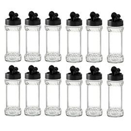 Nakpunar 12 pcs 6 fl oz Glass Spice Bottles Jars with Black Caps - Made in Israel