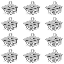 100Pcs Tibetan Alloy Graduation Charms 2024 Year Charms Number 2024 Charms Graduation Tassel Pendant Charms for DIY New Year Jewelry Making Christmas Decoration, Zinc, No Gemstone