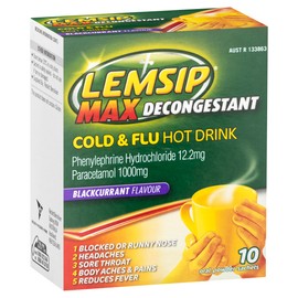 Lemsip Max Cold and Flu with Decongestant Hot Drink Blackcurrant (10 Pack)