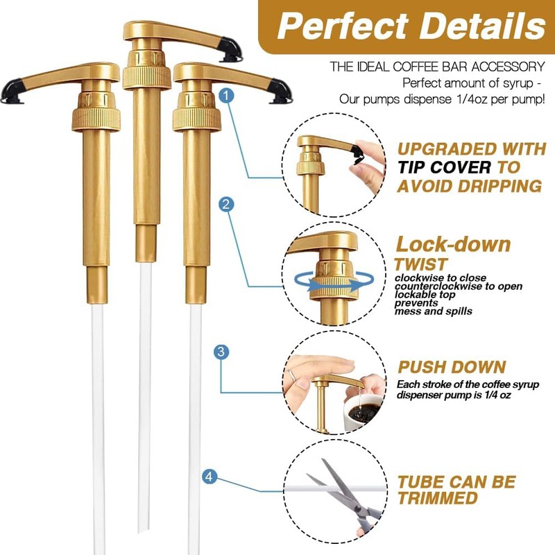 8 pcs Syrup Pumps with Cap to Avoid Dripping, Leak