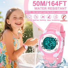 Juboos Kids Digital Watch for Boys Girls 5-18, 7 Colors LED Light Kids Sports Outdoor Wristwatch, 5ATM Waterproof Watch with Alarm,Stopwatch
