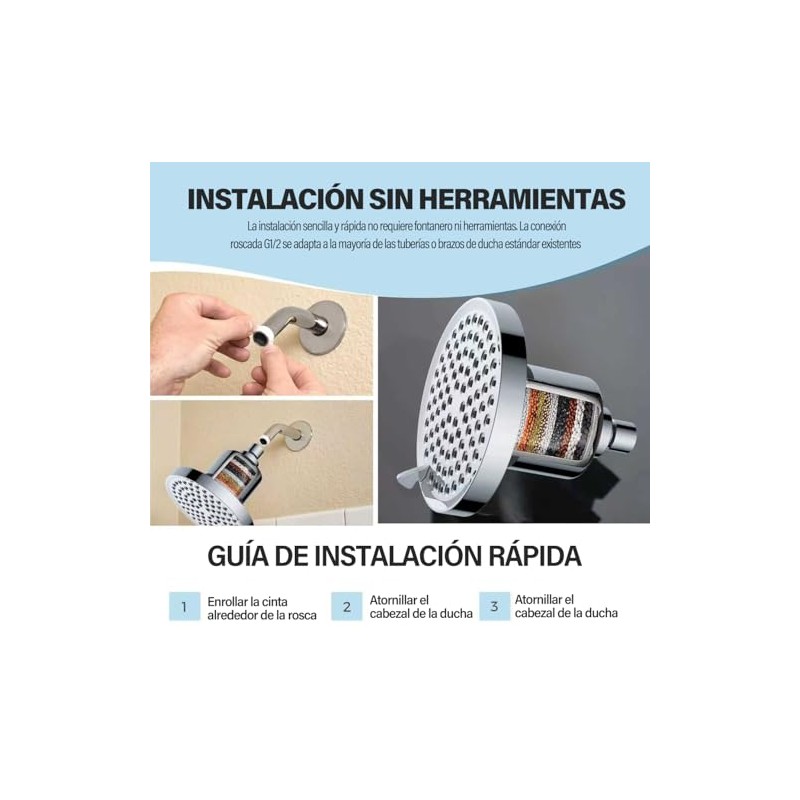 7 Modos Ajustables Cabezal de Ducha Filtrado,20 Etapas Filtro