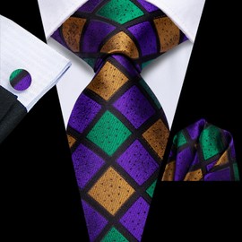 Dubulle Mens Paisely Floral Silk Tie for Men Striped Necktie and Pocket Square Set Wedding Business,Purple Yellow Green