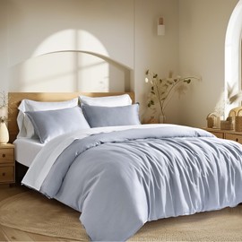 EVERGRACE Tencel Lyocell Cooling Duvet Cover Set King Size 3 Piece, 100% Natural Eucalyptus Lyocell Fiber from Austria, Luxury Silky Soft Comforter Cover with 2 Shams, Pearl Blue, 92"x108"