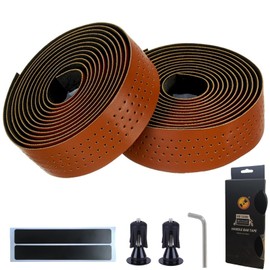 LEXICANMHS Cycling Bicycle Handlebar Tape, Waterproof, Non-Slip and Shock Absorbing with Leather Look for Road Bike and Urban Cycling, Includes Masking Tape and Aluminium Alloy Bicycle Handlebar Plug,