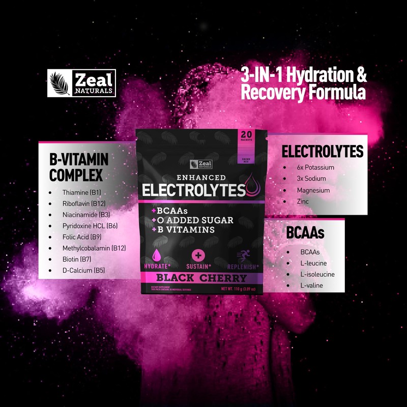 Enhanced Electrolyte Powder Stick Packs (Black Cherry | 20 Packets)