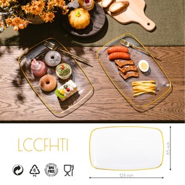 LCCFHTI Plastic Serving Trays,12-Pack 12.8 x 8.5 inch Clear and Gold Rim Heavy Duty Dessert Platters for Party, Wedding - Food, Cookies, Appeizer Tray