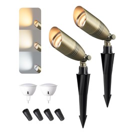 EDISHINE Solid Brass Outdoor Landscape Spotlights, 3CCT MR16 Bulb Included, 12V LED Low Voltage Landscape Lighting, Bronze Heavy Duty Waterproof Spot Lights for Yard Garden Lawn Tree, 2 Pack