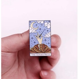 Pinstant The Seamstress Sewing Sew Thread Needle Measuring Tape Night Moon Stars Sky Pin