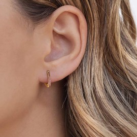 VACRONA Gold Hoop Earrings Huggie for Women Cubic Zirconia 14k Gold Plated Small Huggie Hoops Earrings Hypoallergenic Jewelry Gifts