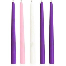 5 pcs Unscented Christmas Advent Candles Set, Purple, Pink and White Taper Candle 10 Inch x 7/8 Inch, Holidays, Celebrations, Devotional, Church, Wreath, Party, Gifts